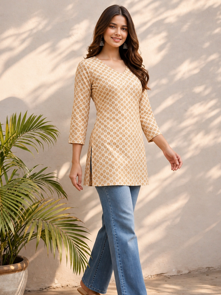Peach Whisper Floral V-Neck Cotton Top