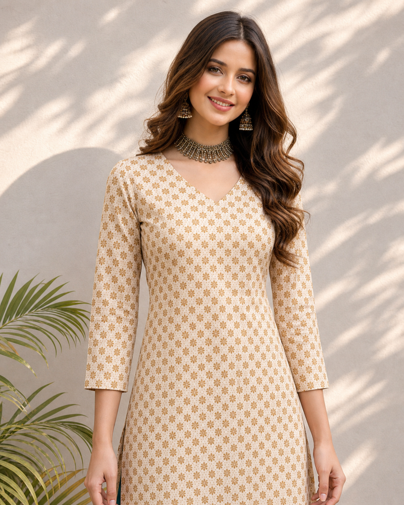 Peach Whisper Floral V-Neck Cotton Top