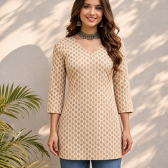 Peach Whisper Floral V-Neck Cotton Top