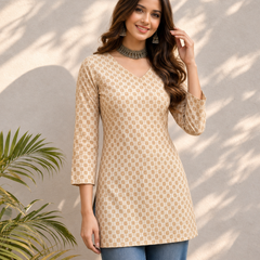 Peach Whisper Floral V-Neck Cotton Top