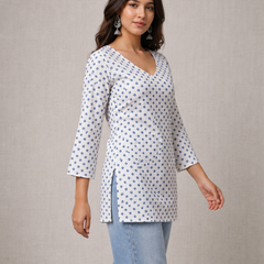 Ivory Petal V-Neck Pure Cotton Floral Top