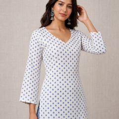 Ivory Petal V-Neck Pure Cotton Floral Top