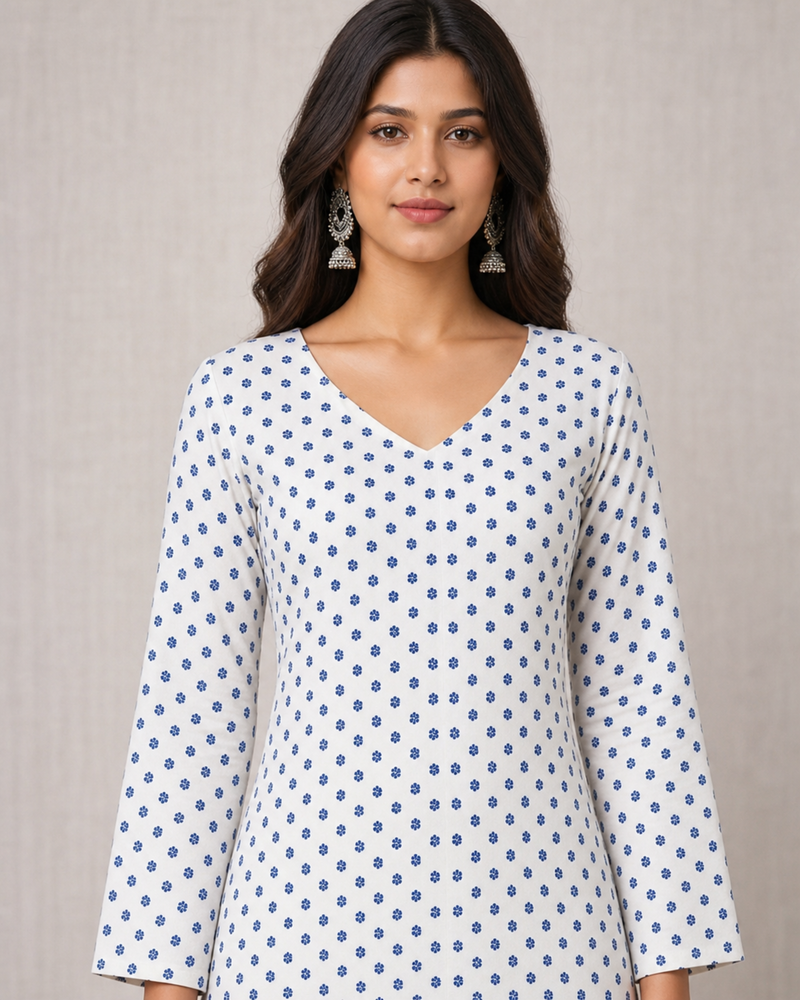 Ivory Petal V-Neck Pure Cotton Floral Top