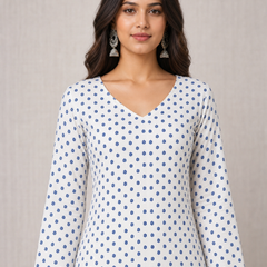 Ivory Petal V-Neck Pure Cotton Floral Top