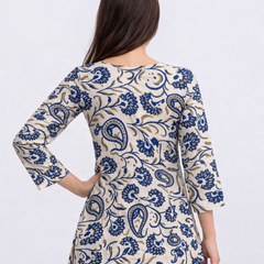 Blue Floral Cotton A-Line Kurti Dress