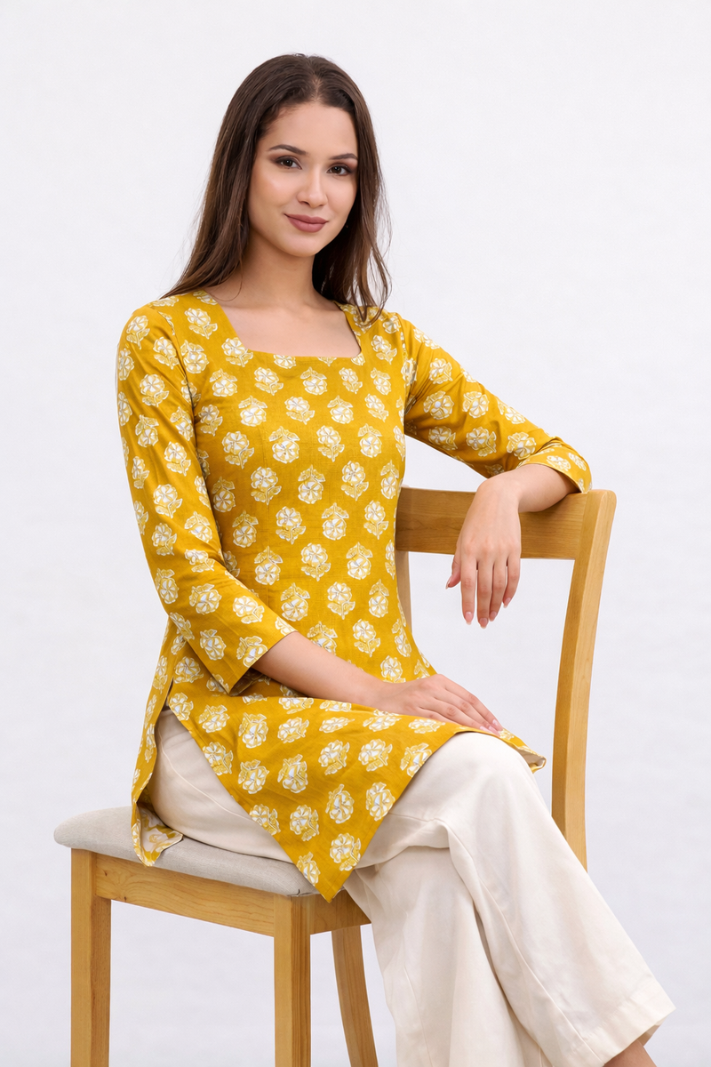 Sunbeam Bloom Square-Neck Cotton Floral Top