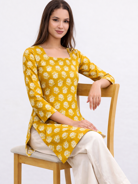 Sunbeam Bloom Square-Neck Cotton Floral Top