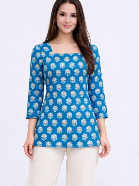 Skyline Bloom Square-Neck Cotton Floral Top