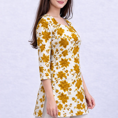 Sunflare Bloom Square-Neck Cotton Floral Top