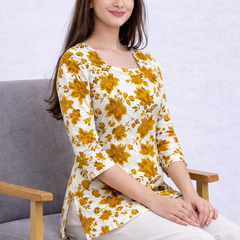 Sunflare Bloom Square-Neck Cotton Floral Top