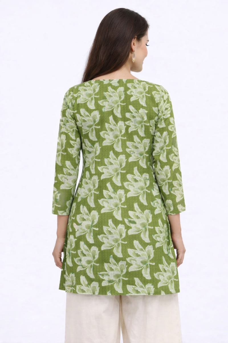 Verdant Bloom Square-Neck Cotton Floral Top