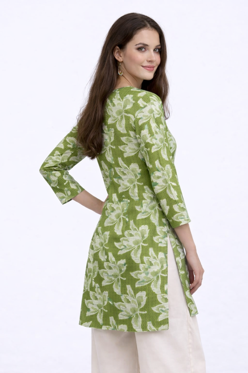 Verdant Bloom Square-Neck Cotton Floral Top