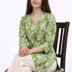 Verdant Bloom Square-Neck Cotton Floral Top