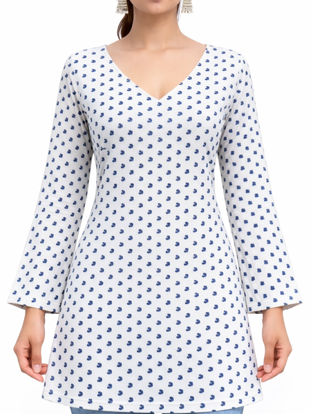 Ivory Petal V-Neck Pure Cotton Floral Top