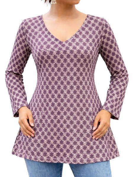 Mauve Mystique Floral V-Neck Cotton Top