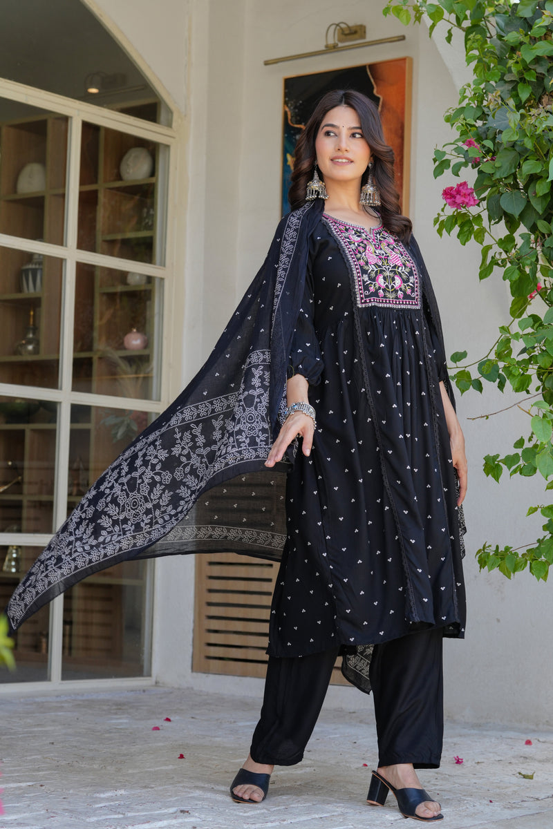 Noir Heritage Embroidered Cotton Kurta Pant Set with Dupatta