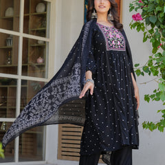 Noir Heritage Embroidered Cotton Kurta Pant Set with Dupatta