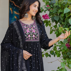 Noir Heritage Embroidered Cotton Kurta Pant Set with Dupatta