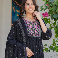 Noir Heritage Embroidered Cotton Kurta Pant Set with Dupatta