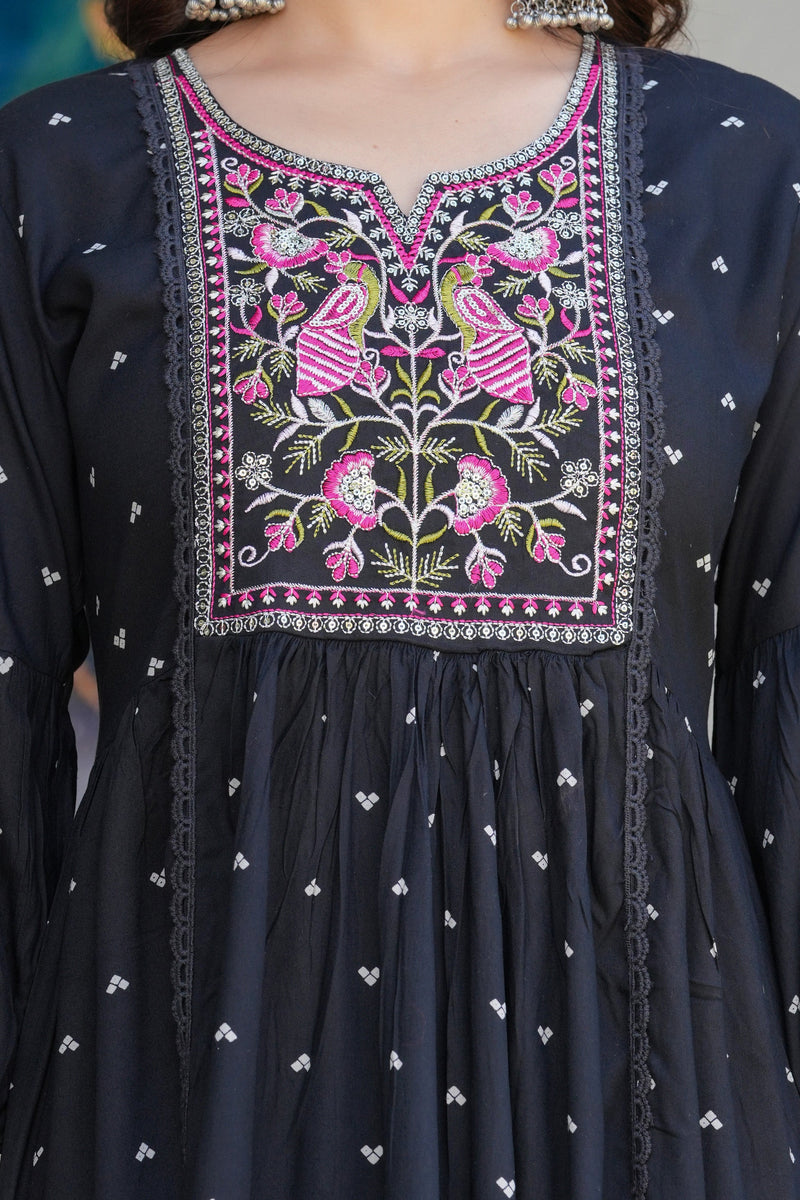 Noir Heritage Embroidered Cotton Kurta Pant Set with Dupatta