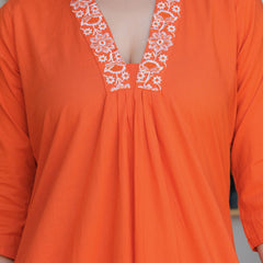 Women’s Orange Embroidered Kurta Pant Set with Organza Dupatta – Ethnic Suit Set