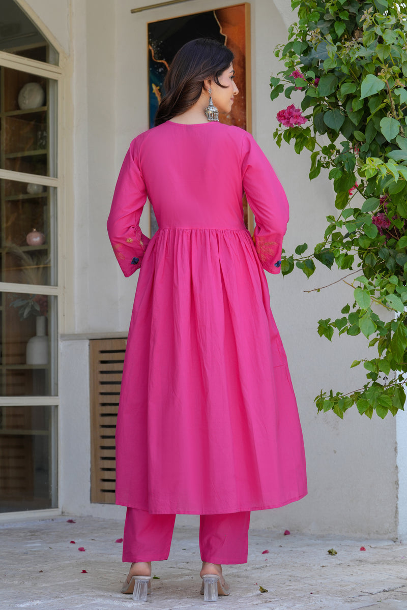 Rani Radiance Embroidered Cotton Kurta Pant Set with Printed Dupatta