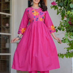 Rani Radiance Embroidered Cotton Kurta Pant Set with Printed Dupatta