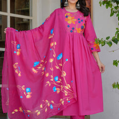 Rani Radiance Embroidered Cotton Kurta Pant Set with Printed Dupatta