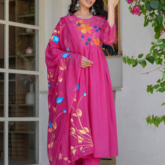 Rani Radiance Embroidered Cotton Kurta Pant Set with Printed Dupatta