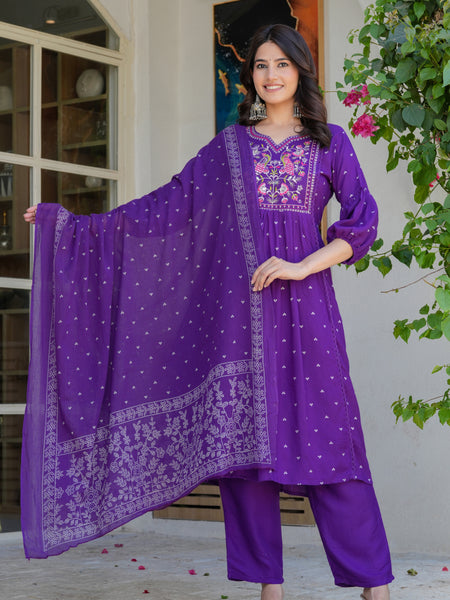 Chikankari Embroidered Kurta Palazzo Set with Dupatta