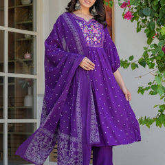Chikankari Embroidered Kurta Palazzo Set with Dupatta