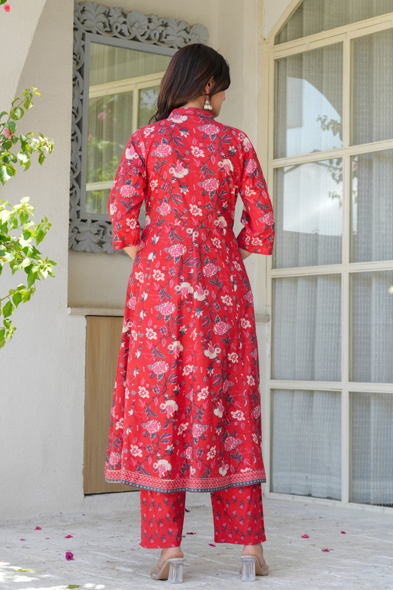 Red Heritage Floral Kurta & Pant Set
