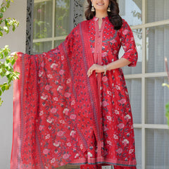 Red Heritage Floral Kurta & Pant Set