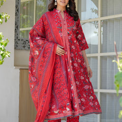 Red Heritage Floral Kurta & Pant Set