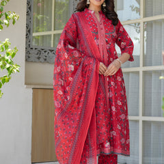 Red Heritage Floral Kurta & Pant Set