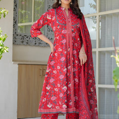 Red Heritage Floral Kurta & Pant Set