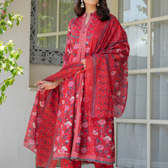 Red Heritage Floral Kurta & Pant Set