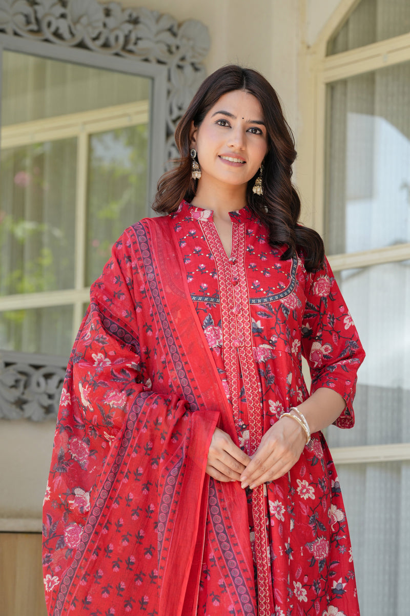 Red Heritage Floral Kurta & Pant Set