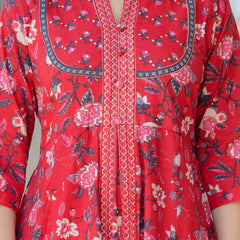 Red Heritage Floral Kurta & Pant Set