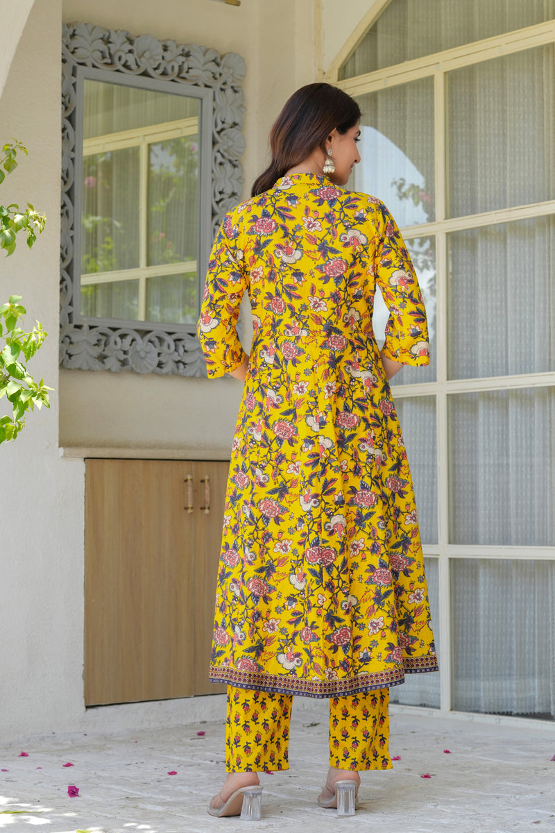 Sunshine Bloom Embroidered & Printed Cotton Kurta Palazzo Set with Dupatta