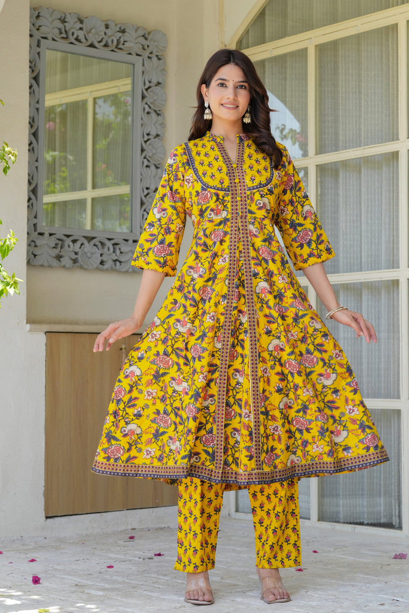 Sunshine Bloom Embroidered & Printed Cotton Kurta Palazzo Set with Dupatta