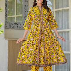 Sunshine Bloom Embroidered & Printed Cotton Kurta Palazzo Set with Dupatta