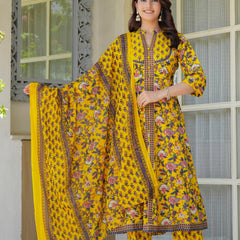 Sunshine Bloom Embroidered & Printed Cotton Kurta Palazzo Set with Dupatta
