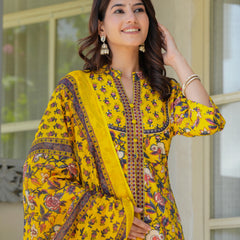 Sunshine Bloom Embroidered & Printed Cotton Kurta Palazzo Set with Dupatta