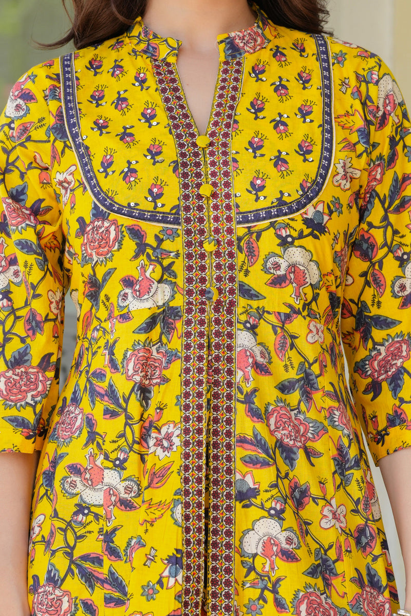 Sunshine Bloom Embroidered & Printed Cotton Kurta Palazzo Set with Dupatta