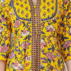 Sunshine Bloom Embroidered & Printed Cotton Kurta Palazzo Set with Dupatta