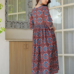 Elegant Red & Blue Printed Kurta Set with Dupatta for Women