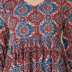 Elegant Red & Blue Printed Kurta Set with Dupatta for Women