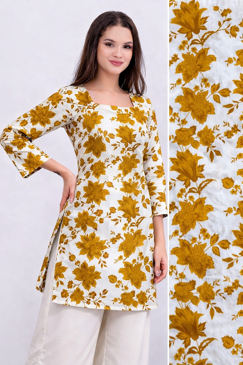 Sunflare Bloom Square-Neck Cotton Floral Top