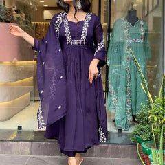 Elegant Purple Embroidered Kurta Set with Dupatta for Women